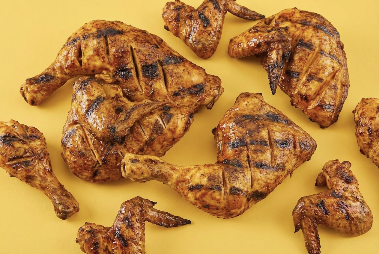 Flame-grilled peri peri chicken pieces